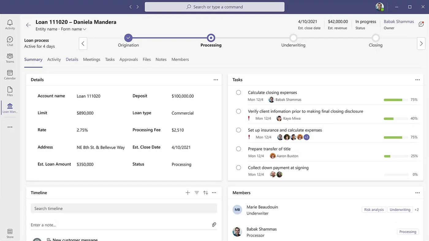 A loan in Loan Manager, showing its details and tasks