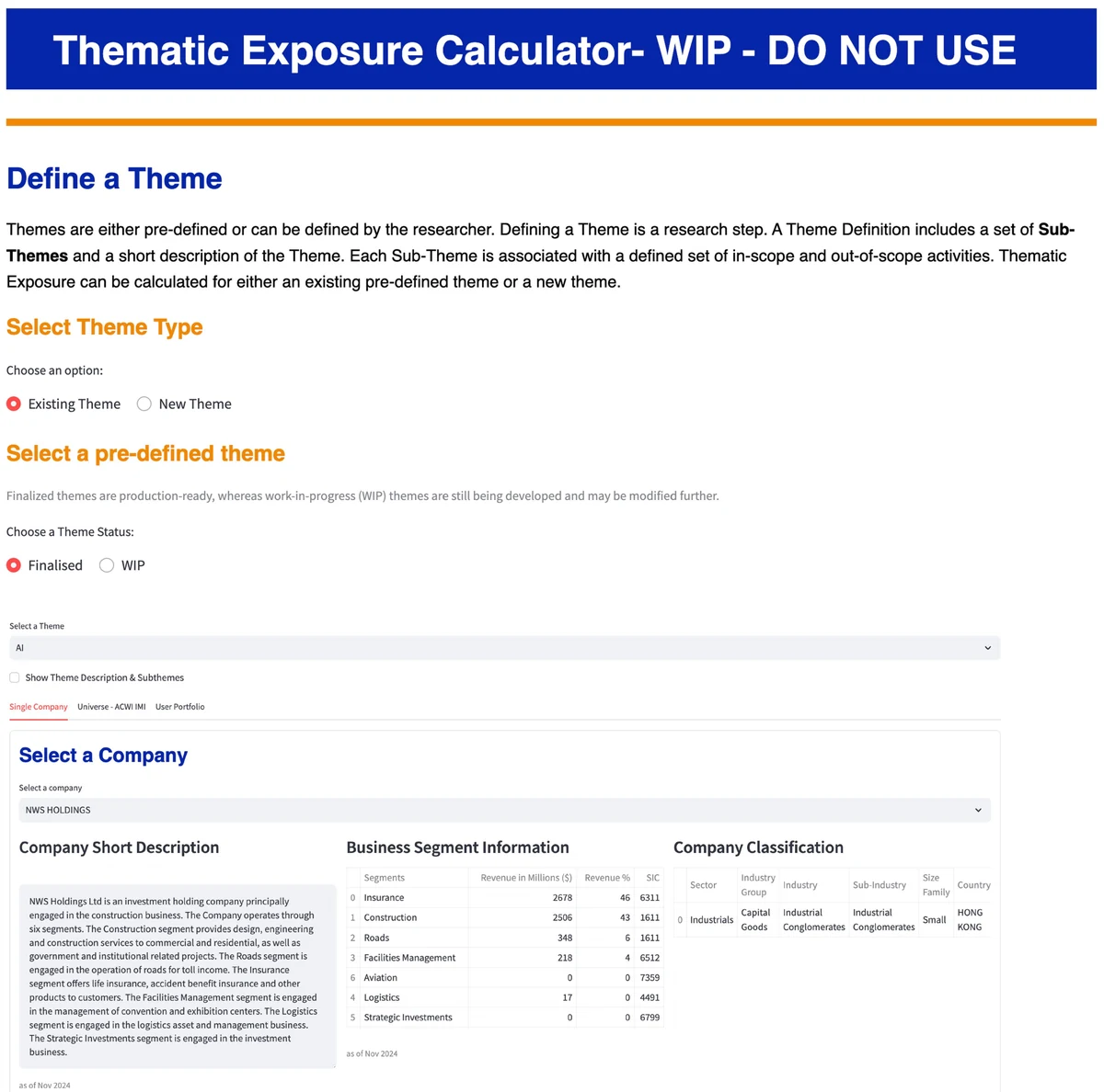 Engineering's Thematic Exposure Calculator demo